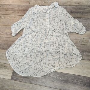 Ellison Cat Print Sheer Tunic Blouse Size Large